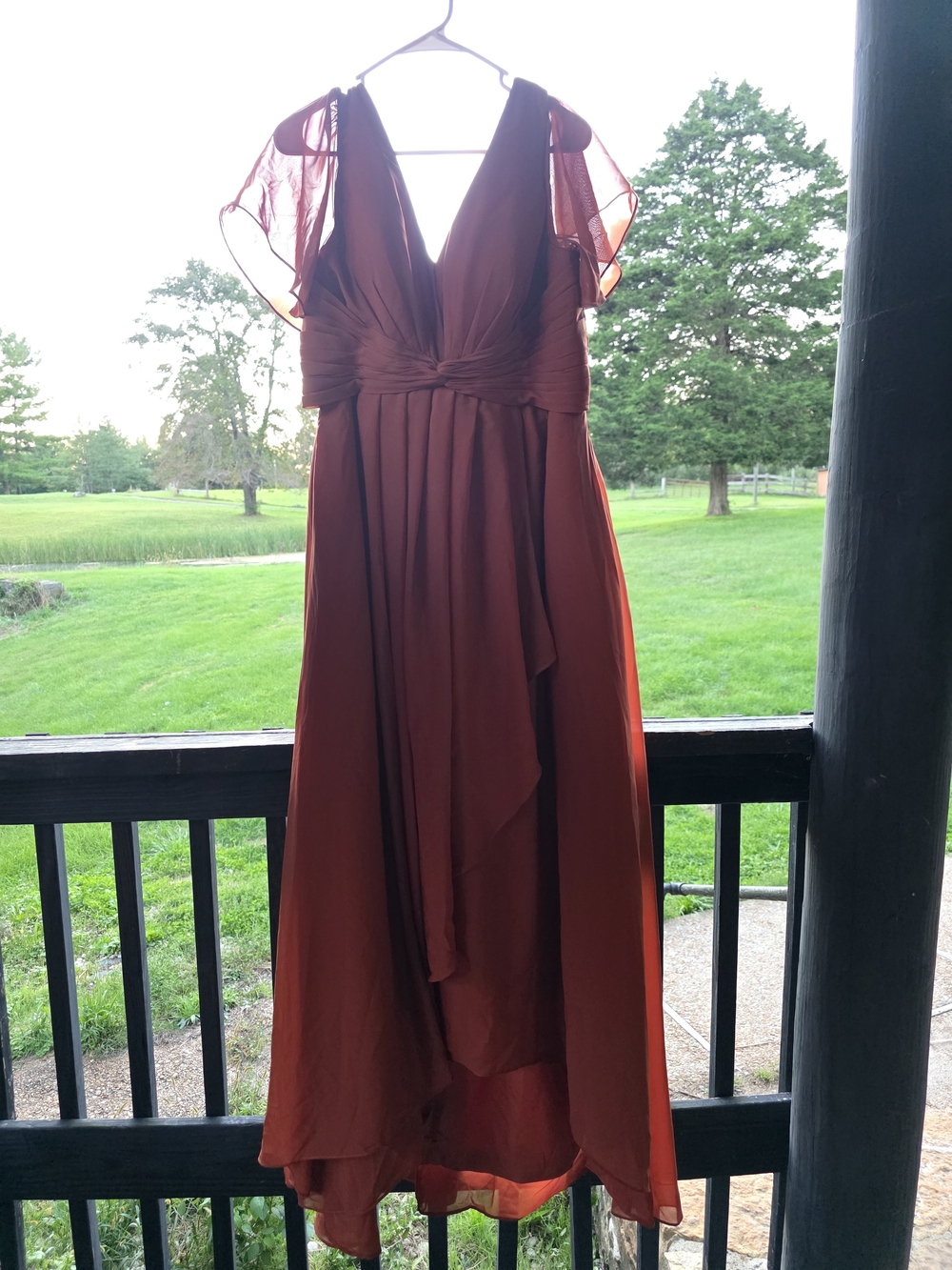 Burnt Orange Flutter Sleeve V-Neck Maxi Dress